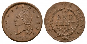 World Coins - USA - Not One Cent - 1863 - Civil War Token Cent
Dated 1863 AD. Obv: profile bust with stars around and date below. Rev: NOT / ONE / CE...