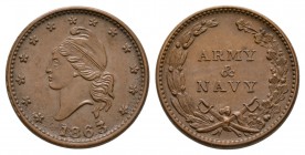 World Coins - USA - Army & Navy - 1863 - Civil War Token Cent
Dated 1863 AD. Obv: profile bust with stars around and date below. Rev: ARMY / AND / NA...