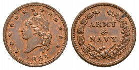 World Coins - USA - Army & Navy - 1863 - Civil War Token Cent
Dated 1863 AD. Obv: profile bust with stars around and date below. Rev: ARMY / AND NAVY...