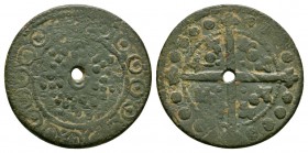 British Tokens - 14th Century - English 'Groat' Jetton
14th century AD. Usual centre piercing. Obv: clusters of pellets around pellet-in-circle with ...