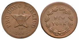World Coins - USA - New York - 1863 - Civil War Token Cent
Date 1863 AD. Obv: arms on star with E S and date below and PRO BONO PUBLICO legend. Rev: ...