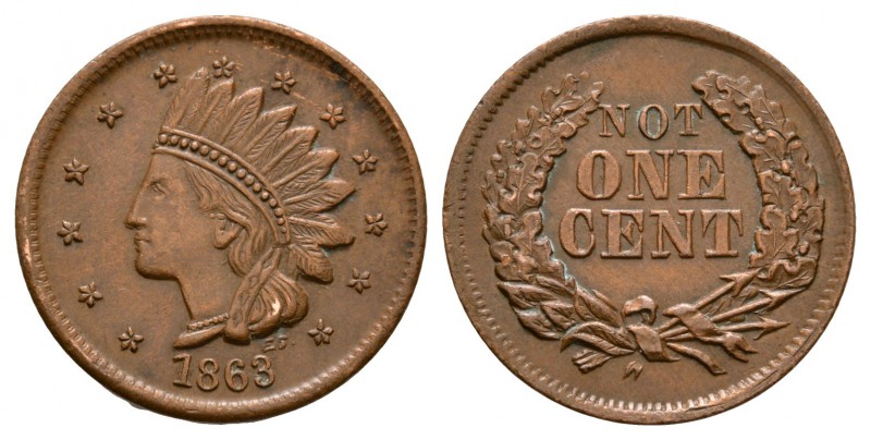 World Coins - USA - Civil War - 'Not One Cent' Token Cent
Dated 1863 AD. Obv: p...
