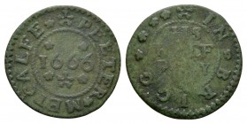 British Tokens - 17th Century - Lincolnshire / Metcalfe - 1666 - Token Halfpenny
Dated 1666 AD. Lincolnshire, Brigg, Peter Metcalfe. Obv: date with P...