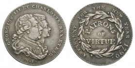 British Commemorative Medals - George III - 1790 - Silver Patrons of Virtue Medalet
Dated 1790 AD. Obv: co-joined profile busts with W F below and GE...