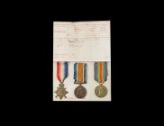British Military Medals - George V - WWI Medals - James Woodward (Manchester Regiment)
1914-1918. A group of three medals awarded to James Woodward c...