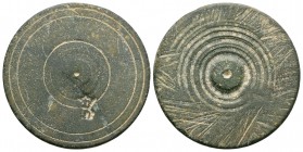 Tudor Henry VII - 1 Ounce Palimpsest Trade Weight
1495-1549 AD. Obv: engraved four concentric rings with 'crown-over-h' verification punch for the re...