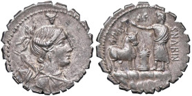 ROMANE REPUBBLICANE - POSTUMIA - A. Postumius A. f. Sp. n. Albinus (81 a.C.) - Denario serrato B. 7; Cr. 372/1 (AG g. 3,84)

Status: SPL+

Notes: