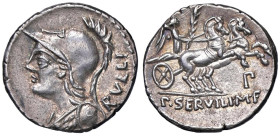 ROMANE REPUBBLICANE - SERVILIA - P. Servilius M. F. Rullus (100 a.C.) - Denario B. 14; Cr. 328/1 (AG g. 3,97)

Status: SPL

Notes: