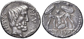 ROMANE REPUBBLICANE - TITURIA - L. Titurius L. f. Sabinus (89 a.C.) - Denario B. 5; Cr. 344/2 (AG g. 4)

Status: BB+

Notes: