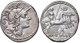 ROMANE REPUBBLICANE - TULLIA - M. Tullius (120 a.C.) - Denario B. 1; Cr. 280/1 (AG g. 3,82)

Status: BB+

Notes: