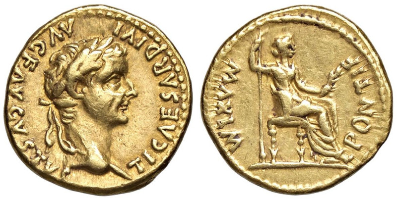 ROMANE IMPERIALI - Tiberio (14-37) - Aureo C. 15 (40 Fr.); RIC 29 (AU g. 7,71)
...