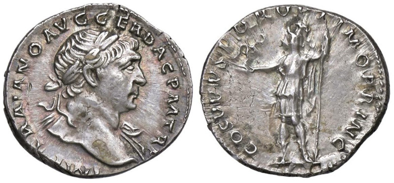 ROMANE IMPERIALI - Traiano (98-117) - Denario C. 68; RIC 115 (AG g. 3,12)

Sta...
