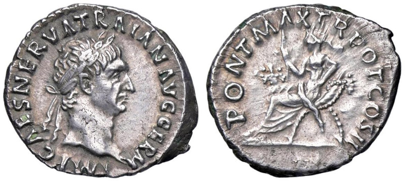 ROMANE IMPERIALI - Traiano (98-117) - Denario C. 295; RIC 22 (AG g. 3,67)

Sta...