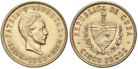 ESTERE - CUBA - Repubblica - 5 Pesos 1916 Kr. 19 (AU g. 8,4)

Status: SPL-FDC

Notes:
