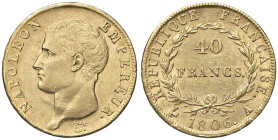 ESTERE - FRANCIA - Napoleone I, Imperatore (1804-1814) - 40 Franchi 1806 A Kr. 675.1; Gad. 1082 R (AU g. 12,9)

Status: BB-SPL

Notes: