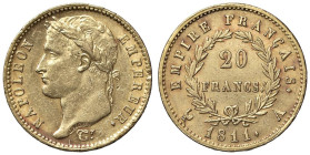 ESTERE - FRANCIA - Napoleone I, Imperatore (1804-1814) - 20 Franchi 1811 A - Testa laureata Kr. 695.1; Gad. 1025 (AU g. 6,4)

Status: qSPL/SPL

No...