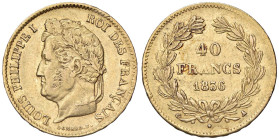 ESTERE - FRANCIA - Luigi Filippo I (1830-1848) - 40 Franchi 1836 A Kr. 747.1 (AU g. 12,93) Colpetti

Status: BB

Notes: Colpetti