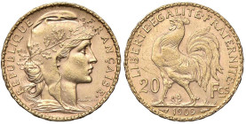 ESTERE - FRANCIA - Terza Repubblica (1870-1940) - 20 Franchi 1909 Kr. 847 (AU g. 6,45) Colpetto

Status: SPL+

Notes: Colpetto