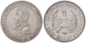 ESTERE - GERMANIA - Repubblica di Weimar (1919-1933) - 5 Marchi 1927 - 450° Anniversario Università di Tubingen Kr. 54 AG Delicata patina su fondi luc...