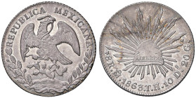 ESTERE - MESSICO - Repubblica (1823) - 8 Reales 1863 Mo TH Kr. 377.10 AG Delicata patina su fondi lucenti

Status: qFDC

Notes: Delicata patina su...
