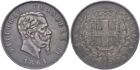 SAVOIA - Vittorio Emanuele II Re d'Italia (1861-1878) - 5 Lire 1861 T Pag. 482; Mont. 163 RR AG Colpetto

Status: BB

Notes: Colpetto