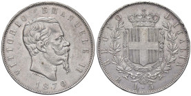 SAVOIA - Vittorio Emanuele II Re d'Italia (1861-1878) - 5 Lire 1870 R Pag. 491; Mont. 173 R AG

Status: bel BB

Notes: