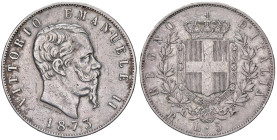 SAVOIA - Vittorio Emanuele II Re d'Italia (1861-1878) - 5 Lire 1873 R Pag. 497; Mont. 181 RRR AG

Status: qBB/BB

Notes: