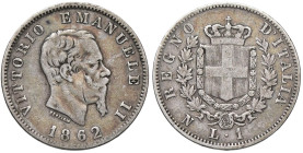 SAVOIA - Vittorio Emanuele II Re d'Italia (1861-1878) - Lira 1862 N Stemma Pag. 512; Mont. 202 R AG

Status: MB+/qBB

Notes: