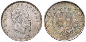 SAVOIA - Vittorio Emanuele II Re d'Italia (1861-1878) - Lira 1863 M Stemma Pag. 514; Mont. 204 AG Lieve schiacciatura di conio al bordo a ore 6 - Deli...