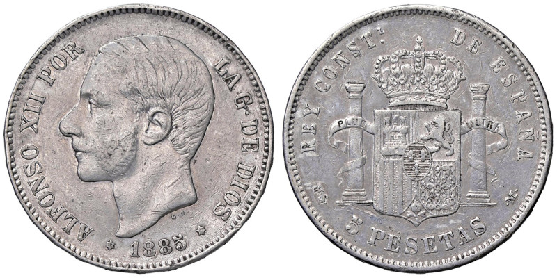 ESTERE - SPAGNA - Alfonso XII (1874-1886) - 5 Pesetas 1885 MS M Kr. 688 AG

St...