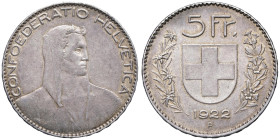 ESTERE - SVIZZERA - Confederazione - 5 Franchi 1922 B Kr. 37 AG Segnetti

Status: qSPL

Notes: Segnetti