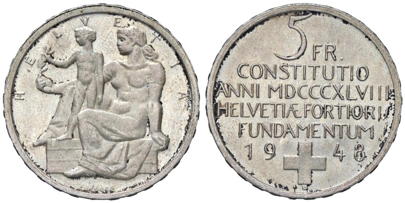 ESTERE - SVIZZERA - Confederazione - 5 Franchi 1948 - Centenario Costituzione Kr...