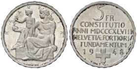 ESTERE - SVIZZERA - Confederazione - 5 Franchi 1948 - Centenario Costituzione Kr. 48 AG

Status: qFDC

Notes: