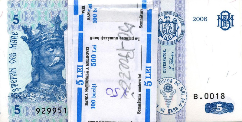CARTAMONETA ESTERA - MOLDAVIA - Repubblica - 5 Lei 2006 Lotto di 50 biglietti da...