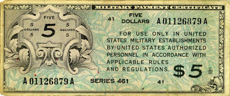 CARTAMONETA ESTERA - U.S.A. - 5 Dollari (1946) Pick M6 serie 461

Status: qBB...