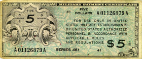 CARTAMONETA ESTERA - U.S.A. - 5 Dollari (1946) Pick M6 serie 461

Status: qBB

Notes: serie 461 -