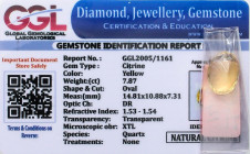 VARIE - Pietre preziose Citrino, ct 7,87, con certificato GGL

Status: Ottimo

Notes: