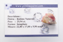 VARIE - Pietre preziose Rubino Naturale, 25,94 ct, con certificato Preziose pietre

Status: Ottimo

Notes: