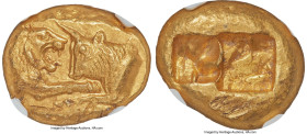 LYDIAN KINGDOM. Croesus (561-546 BC). AV stater (17mm, 10.79 gm). NGC MS 4/5 - 3/5, scuffs, die shift. Croeseid "heavy" standard, Sardes, ca. 561-550 ...