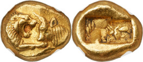 LYDIAN KINGDOM. Croesus (561-546 BC). AV stater (10mm, 8.03 gm). NGC XF 5/5 - 3/5, light marks. Croesid "light" standard, Sardes, ca. 550-546 BC. Conf...