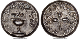 JUDAEA. Jewish War (AD 66-70). AR shekel (21mm, 13.41 gm, 11h). NGC (photo-certificate) Choice XF 5/5 - 3/5, brushed. Jerusalem, dated Year 3 (April A...