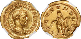 Philip I (AD 244-249). AV aureus (20mm, 4.33 gm, 12h). NGC MS 5/5 - 3/5, brushed. Rome, AD 244-247. IMP M IVL PHILIPPVS AVG, laureate, draped, and cui...