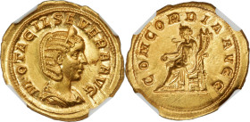 Otacilia Severa (AD 244-49). AV aureus (22mm, 4.74 gm, 12h). NGC Choice AU 3/5 - 3/5, brushed, flan flaws. Rome, AD 246-248. OTACIL SEVERA AVG, draped...