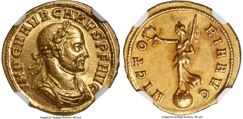 Carus (AD 282-283). AV aureus (19mm, 4.47 gm, 12h). NGC AU 5/5 - 4/5. Siscia, ca...