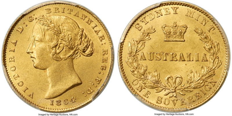 Victoria gold Sovereign 1864-SYDNEY MS64 PCGS, Sydney mint, KM4, Fr-10, Marsh-A3...