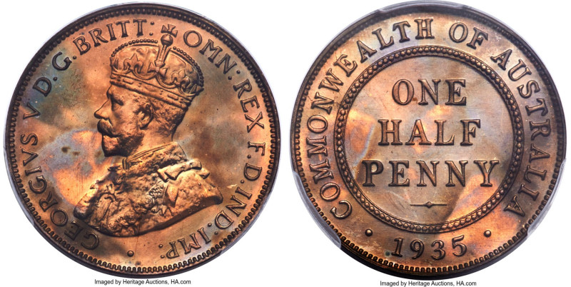George V Proof 1/2 Penny 1935-(m) PR64 Red and Brown PCGS, Melbourne mint, KM22....