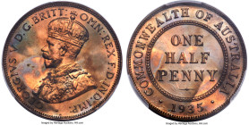 George V Proof 1/2 Penny 1935-(m) PR64 Red and Brown PCGS, Melbourne mint, KM22. Mintage: 100. Australian Proofs from this period are widely recognize...