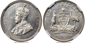 George V Proof Shilling 1934 PR67+ NGC, Melbourne mint, KM26. An astounding example with snow-white color and full mint brilliance. The strike is flaw...