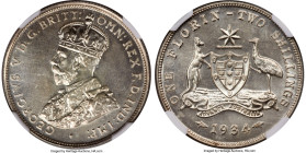 George V Proof Florin 1934 PR66 NGC, Melbourne mint, KM27. A stunning example of this incredibly rare Proof issue. The strike is perfect and the surfa...