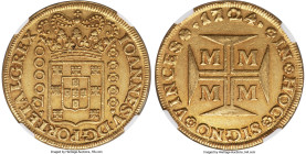 João V gold 20000 Reis (Dobrão) 1724-M AU53 NGC, Minas Gerais mint, KM117, LMB-248. Both a key date for the series and the inaugural year of issue, th...
